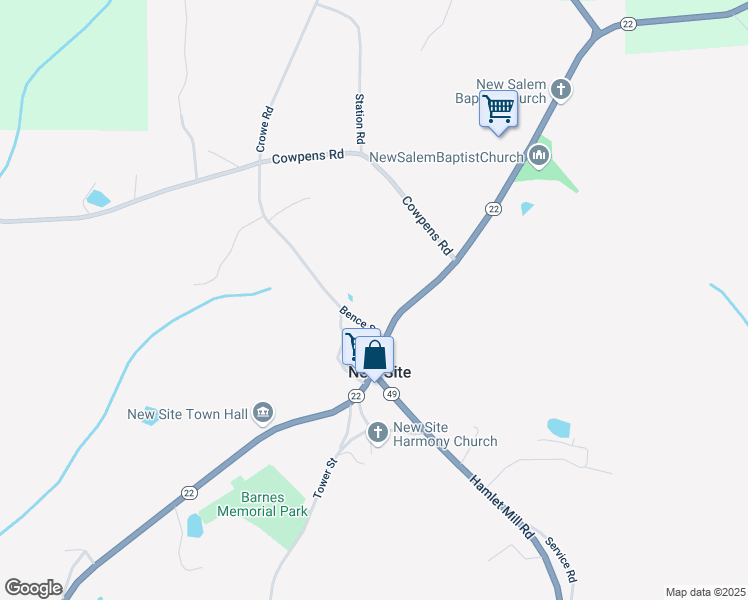 map of restaurants, bars, coffee shops, grocery stores, and more near 13253 Alabama 22 in New Site