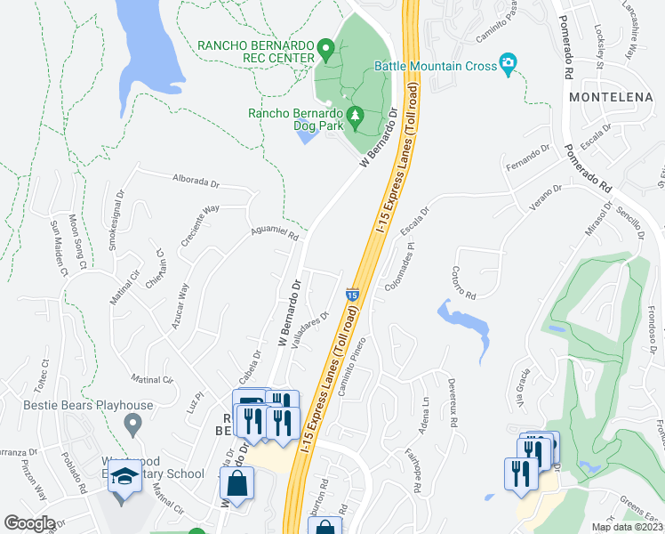 map of restaurants, bars, coffee shops, grocery stores, and more near 11666 Andanza Way in San Diego