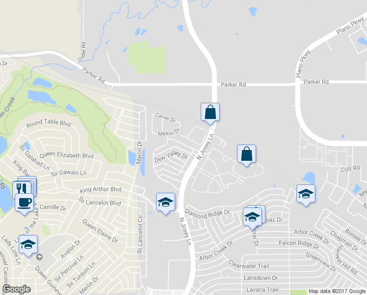 map of restaurants, bars, coffee shops, grocery stores, and more near 1800 Block Canoe Way in Carrollton