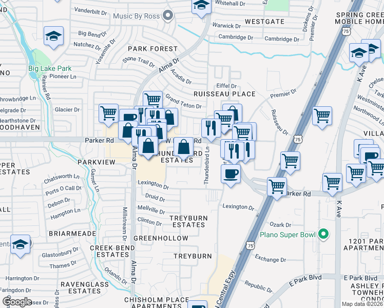 map of restaurants, bars, coffee shops, grocery stores, and more near 809 Pimernel Lane in Plano