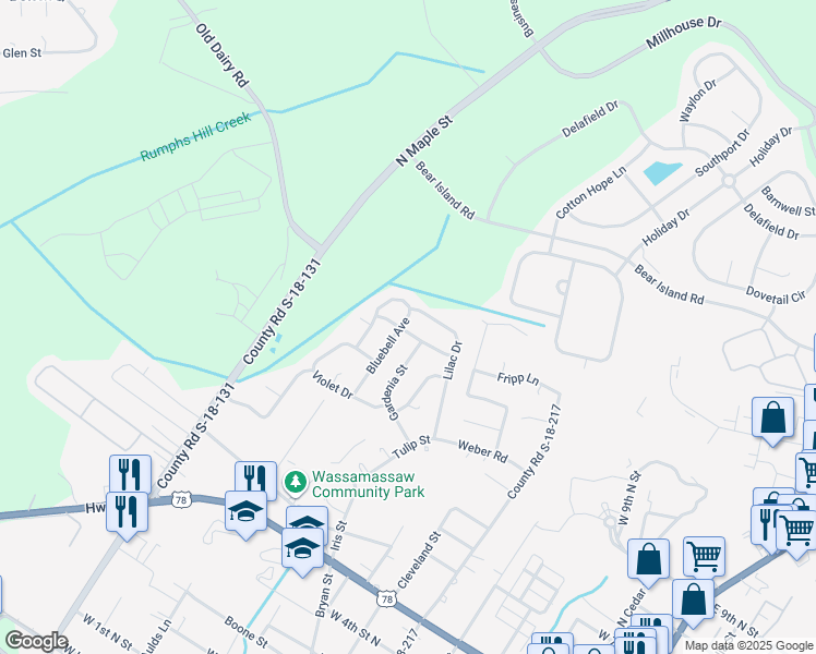 map of restaurants, bars, coffee shops, grocery stores, and more near 301 Bluebell Avenue in Summerville