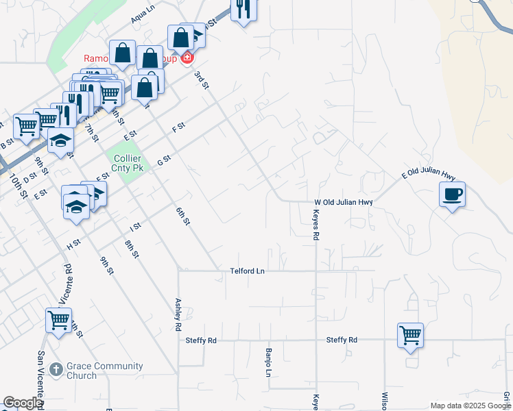 map of restaurants, bars, coffee shops, grocery stores, and more near 1017 Via Alegre Drive in Ramona
