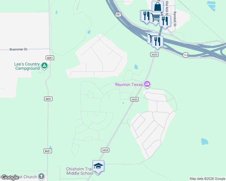 map of restaurants, bars, coffee shops, grocery stores, and more near 1110 Mount Lane in Rhome