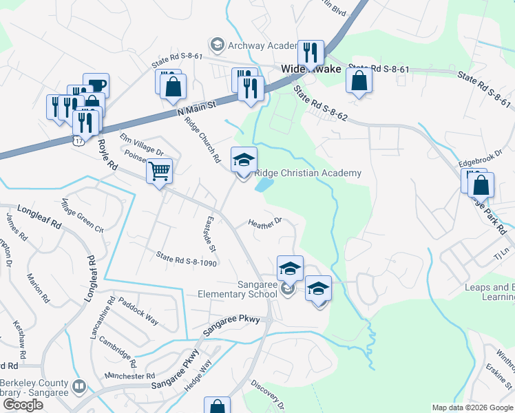 map of restaurants, bars, coffee shops, grocery stores, and more near 112 Aberdeen Court in Summerville