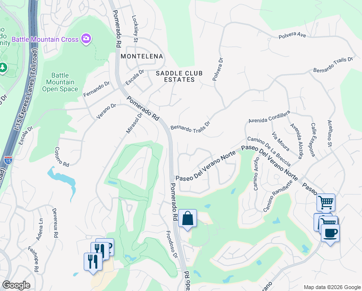 map of restaurants, bars, coffee shops, grocery stores, and more near 17893 Corte Emparrado in San Diego