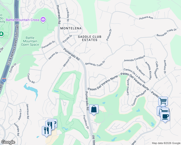 map of restaurants, bars, coffee shops, grocery stores, and more near 17893 Corte Emparrado in San Diego