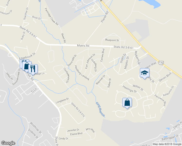 map of restaurants, bars, coffee shops, grocery stores, and more near 205 Dennis Fort Lane in Summerville