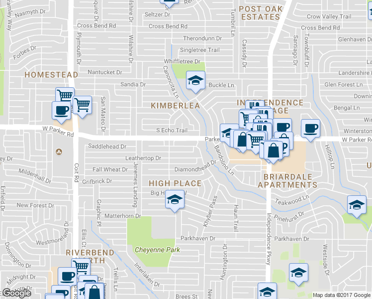 map of restaurants, bars, coffee shops, grocery stores, and more near 3564 Teakwood Lane in Plano