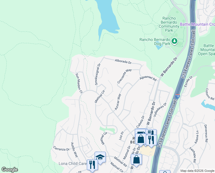 map of restaurants, bars, coffee shops, grocery stores, and more near 11390 Hohokum Way in San Diego