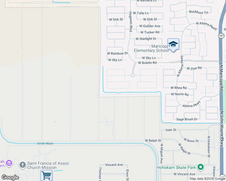map of restaurants, bars, coffee shops, grocery stores, and more near 46103 Ranch Road in Maricopa