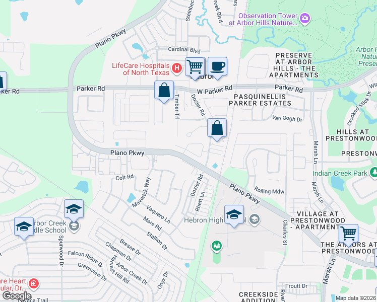 map of restaurants, bars, coffee shops, grocery stores, and more near 2329 Bella Court in Carrollton