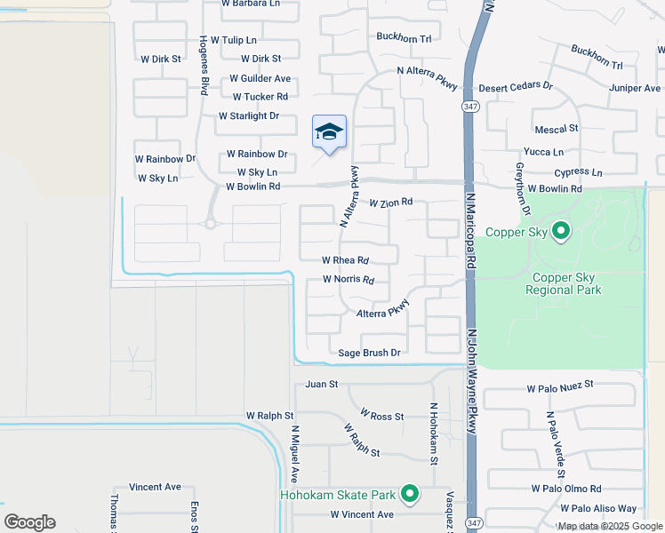 map of restaurants, bars, coffee shops, grocery stores, and more near 45319 West Rhea Road in Maricopa