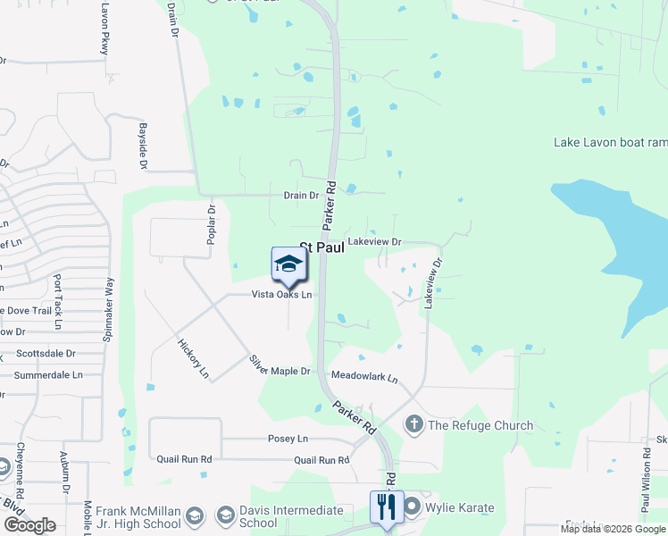 map of restaurants, bars, coffee shops, grocery stores, and more near 1497 Lakeview Drive in Saint Paul