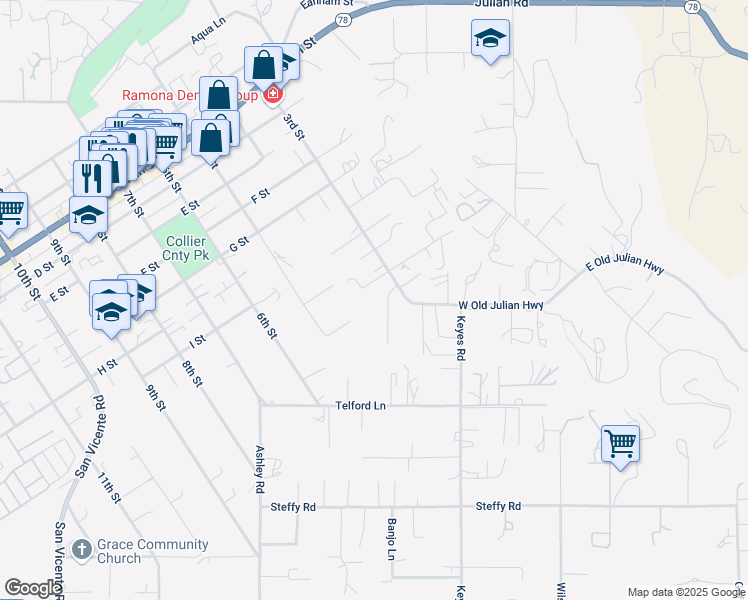 map of restaurants, bars, coffee shops, grocery stores, and more near 1017 Via Alegre Drive in Ramona
