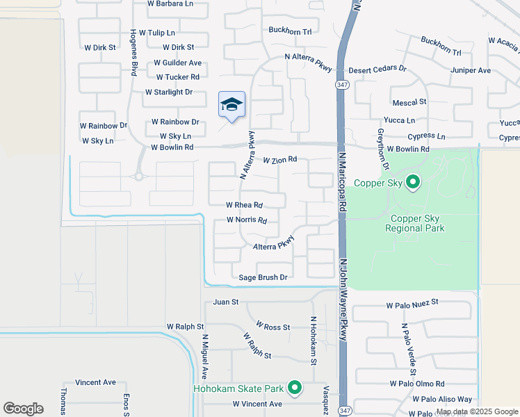 map of restaurants, bars, coffee shops, grocery stores, and more near 45165 West Rhea Road in Maricopa