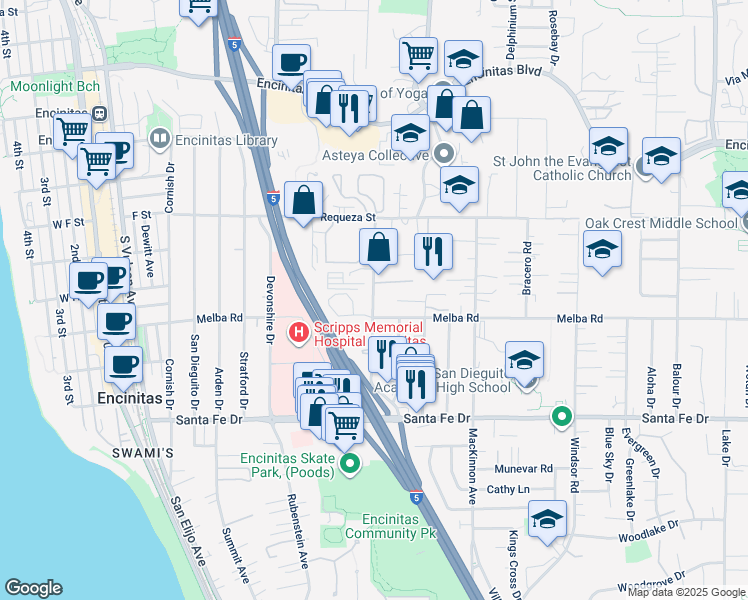 map of restaurants, bars, coffee shops, grocery stores, and more near 920 Regal Road in Encinitas