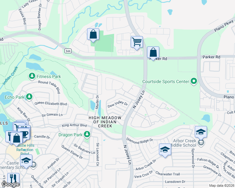 map of restaurants, bars, coffee shops, grocery stores, and more near 1800 Cherokee Path in Carrollton