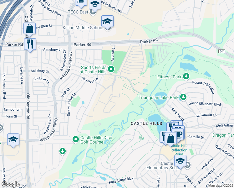 map of restaurants, bars, coffee shops, grocery stores, and more near 610 Evelake Court in Lewisville