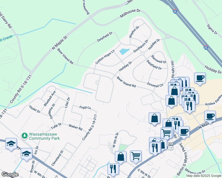 map of restaurants, bars, coffee shops, grocery stores, and more near 165 Avonshire Dr in Summerville