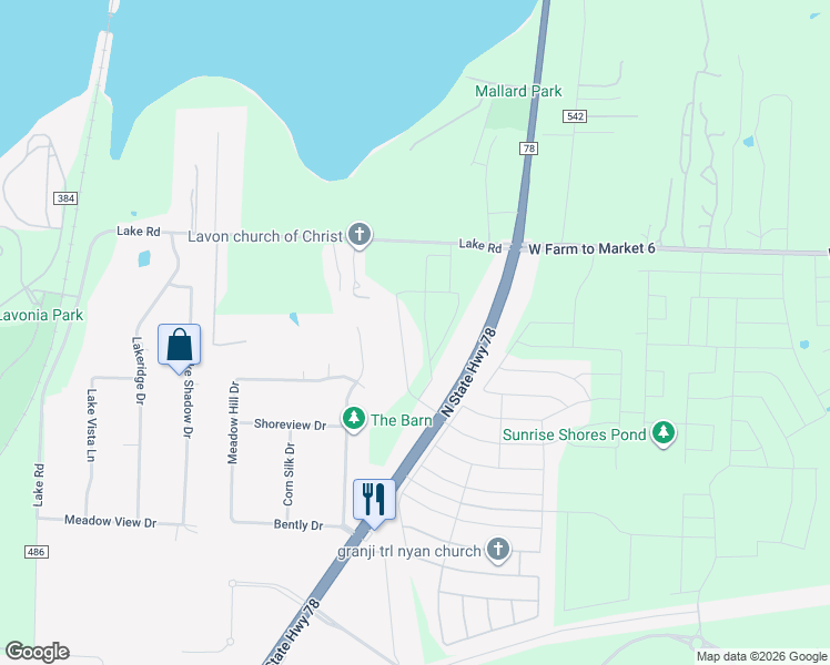 map of restaurants, bars, coffee shops, grocery stores, and more near 1136 Rolling Meadow Drive in Lavon