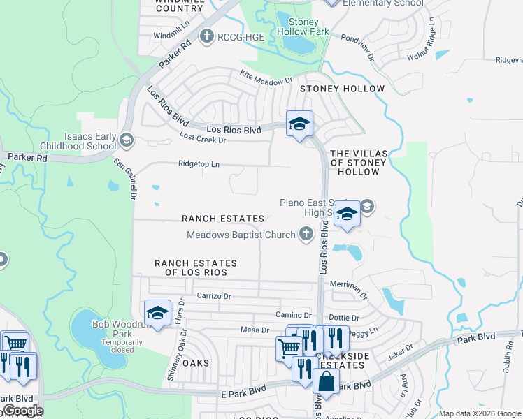 map of restaurants, bars, coffee shops, grocery stores, and more near 3923 Ranch Estates Circle in Plano