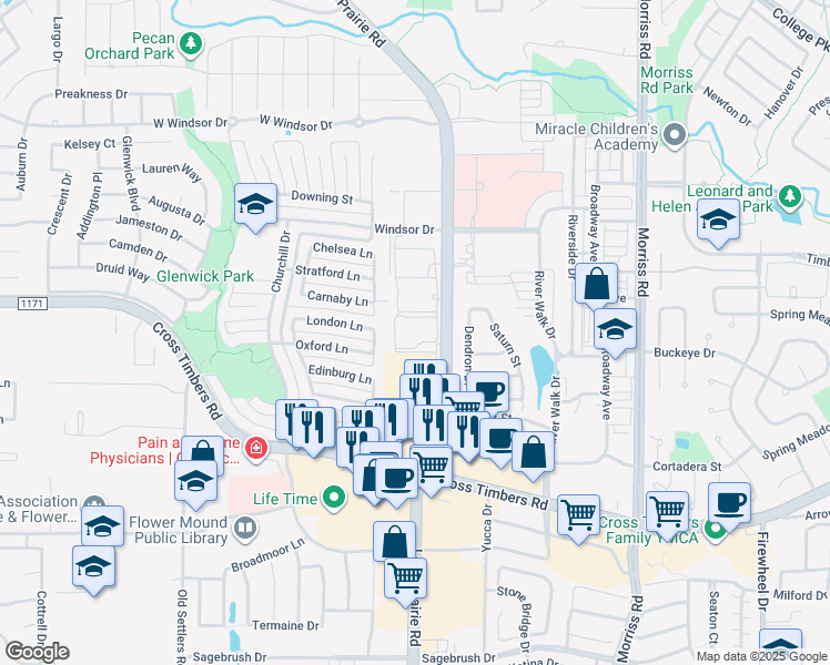 map of restaurants, bars, coffee shops, grocery stores, and more near 4041 Long Prairie Road in Flower Mound