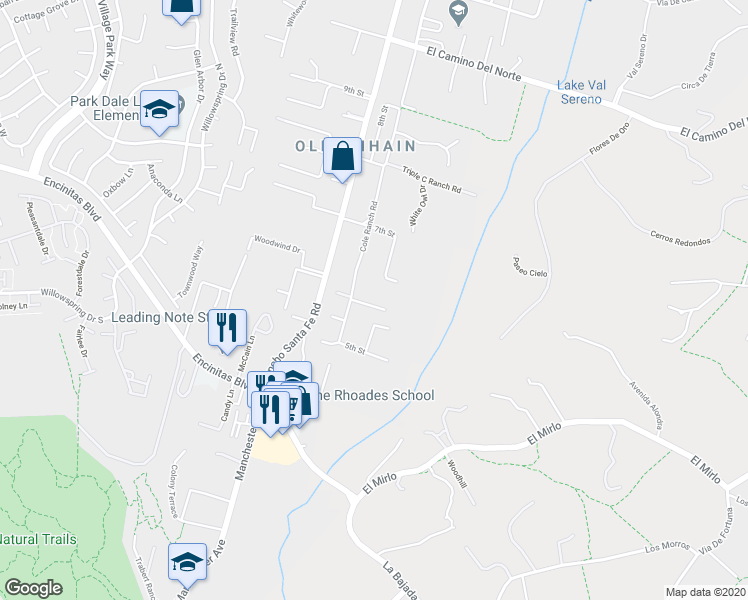 map of restaurants, bars, coffee shops, grocery stores, and more near 2450 Teten Way in Encinitas