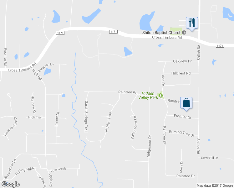 map of restaurants, bars, coffee shops, grocery stores, and more near 6801 Raintree Place in Flower Mound