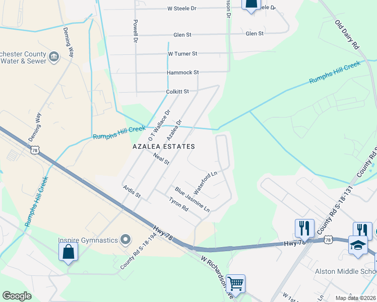 map of restaurants, bars, coffee shops, grocery stores, and more near 119 Macallan Court in Summerville