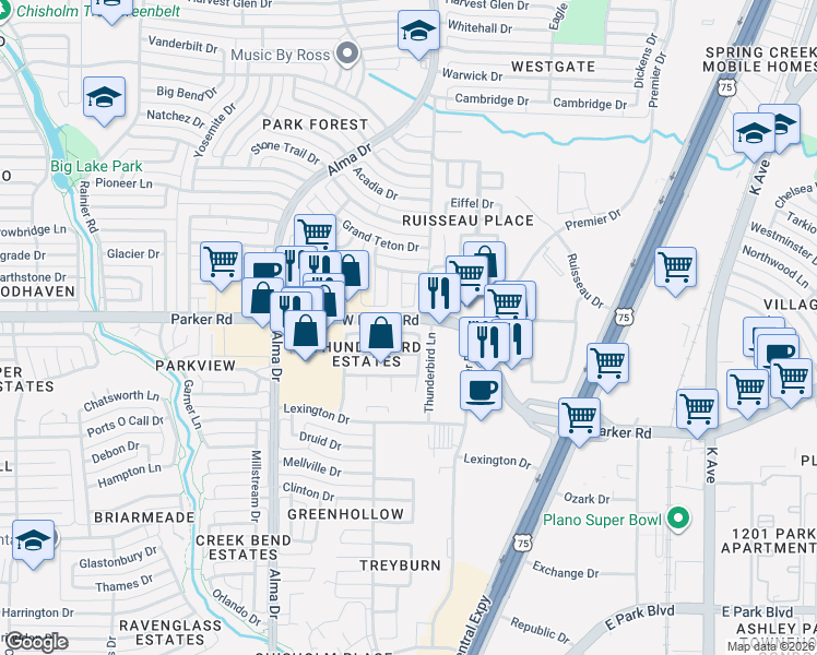 map of restaurants, bars, coffee shops, grocery stores, and more near 809 Pimernel Lane in Plano