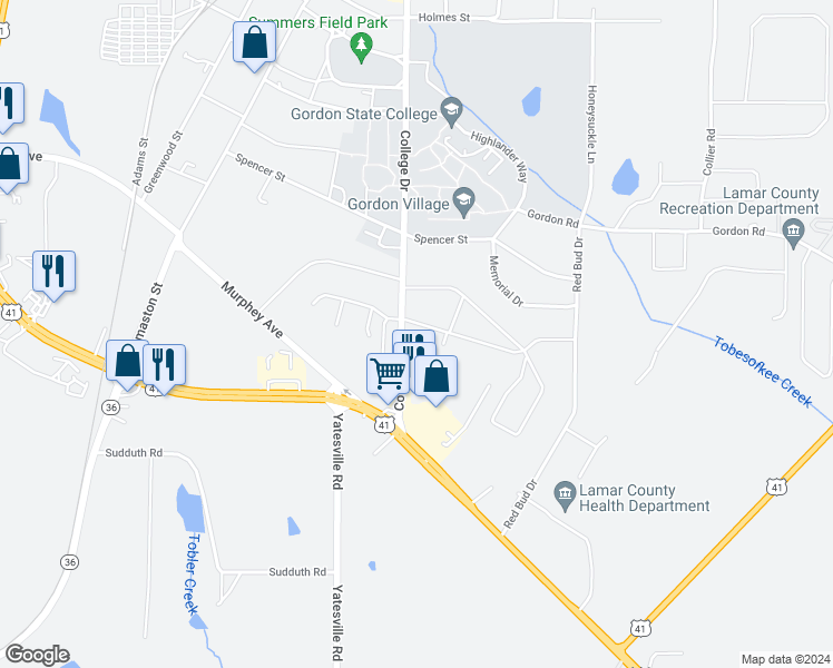 map of restaurants, bars, coffee shops, grocery stores, and more near 101 Poplar Street in Barnesville