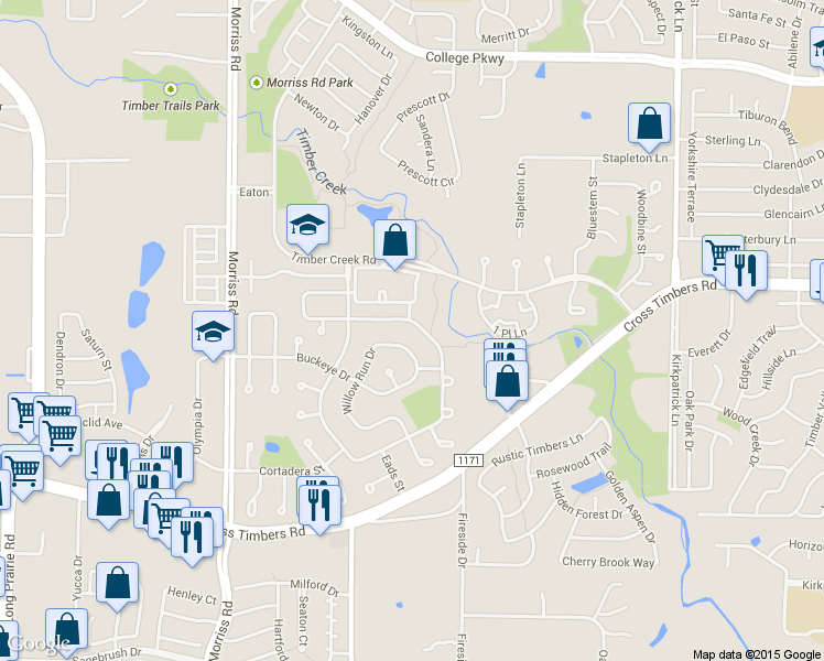 map of restaurants, bars, coffee shops, grocery stores, and more near 4127 Spring Meadow Lane in Flower Mound