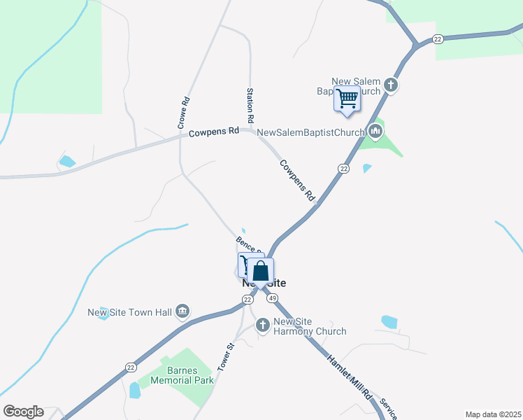 map of restaurants, bars, coffee shops, grocery stores, and more near 13253 Highway 22 in New Site