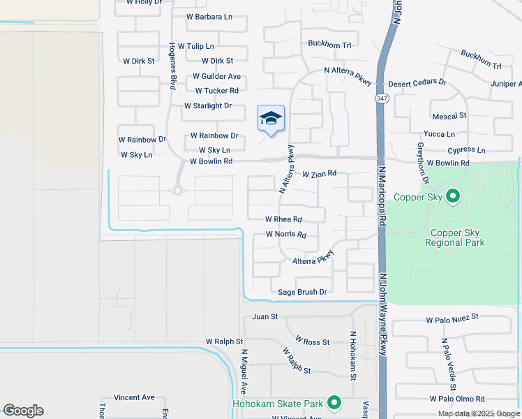 map of restaurants, bars, coffee shops, grocery stores, and more near 45449 West Rhea Road in Maricopa