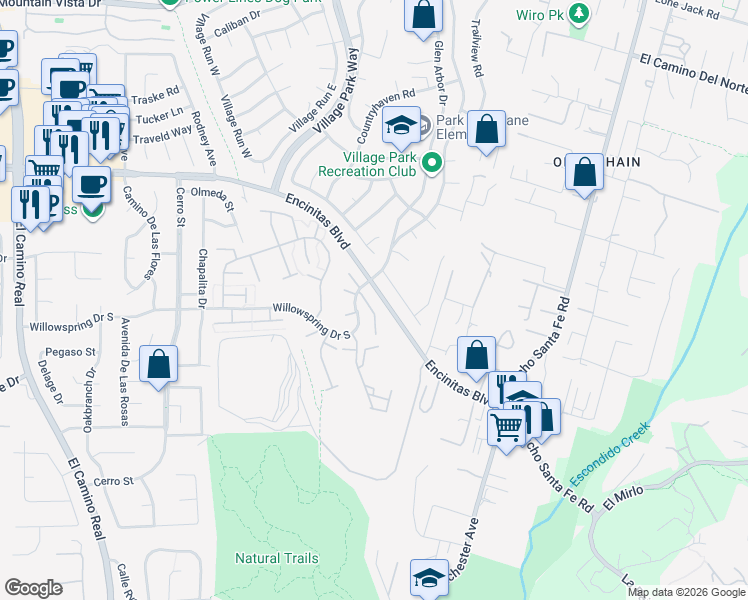 map of restaurants, bars, coffee shops, grocery stores, and more near 1926 Springdale Lane in Encinitas