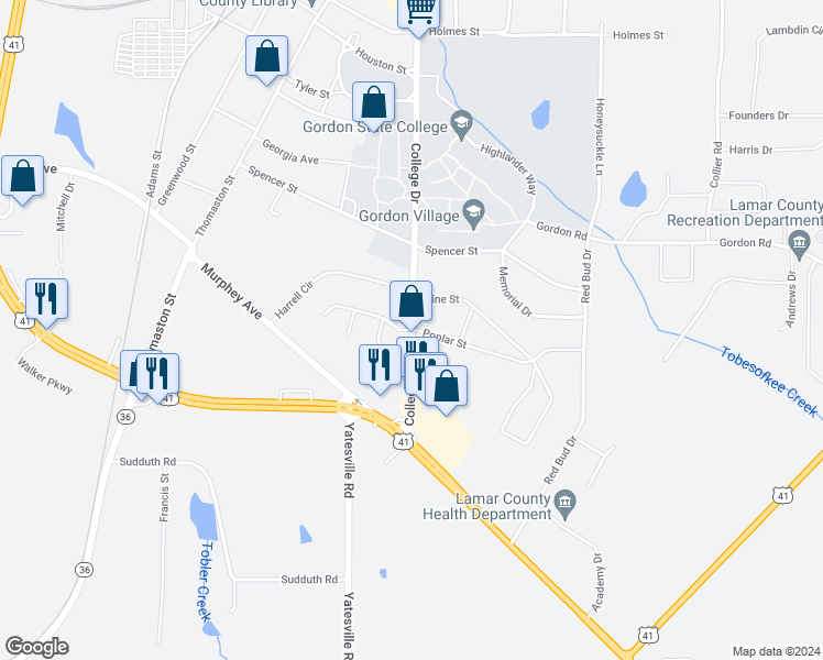 map of restaurants, bars, coffee shops, grocery stores, and more near 101 Poplar Street in Barnesville