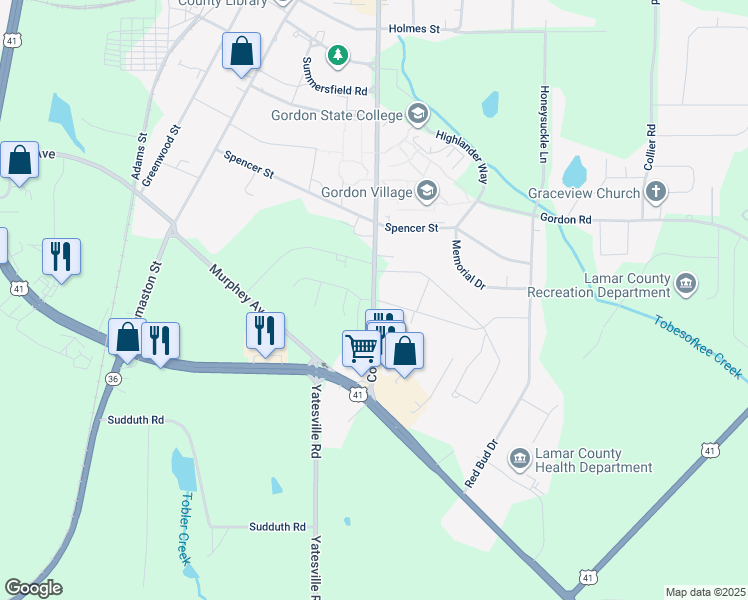 map of restaurants, bars, coffee shops, grocery stores, and more near 516 College Drive in Barnesville