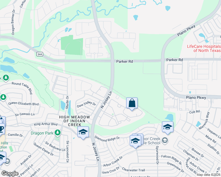 map of restaurants, bars, coffee shops, grocery stores, and more near 4747 North Josey Lane in Carrollton