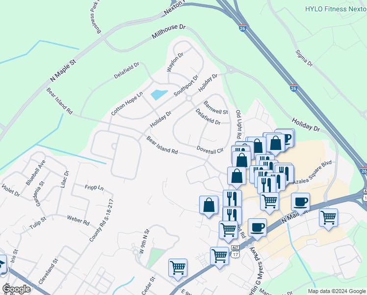 map of restaurants, bars, coffee shops, grocery stores, and more near 450 Dovetail Circle in Summerville