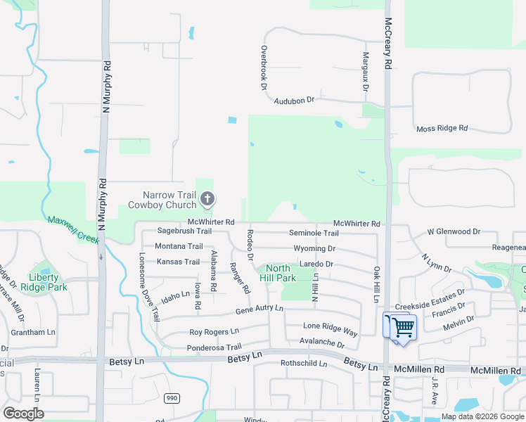 map of restaurants, bars, coffee shops, grocery stores, and more near 6699 McWhirter Road in Allen