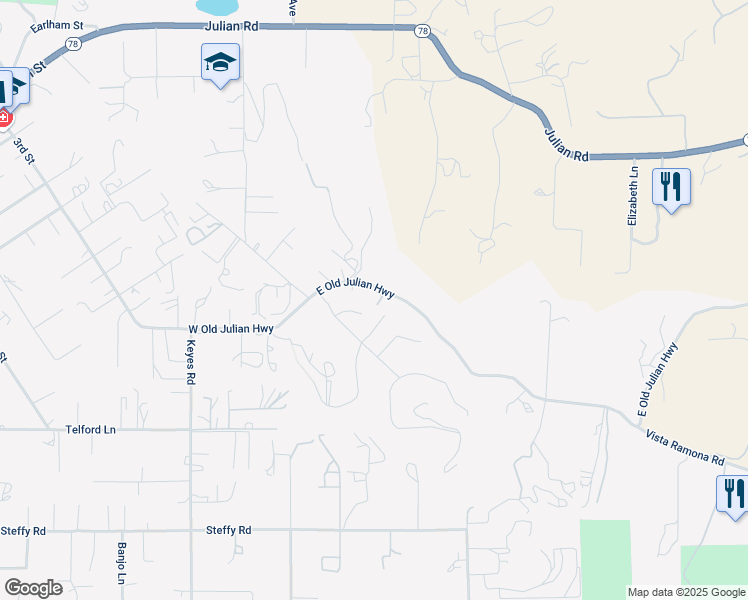 map of restaurants, bars, coffee shops, grocery stores, and more near 221 East Old Julian Highway in Ramona