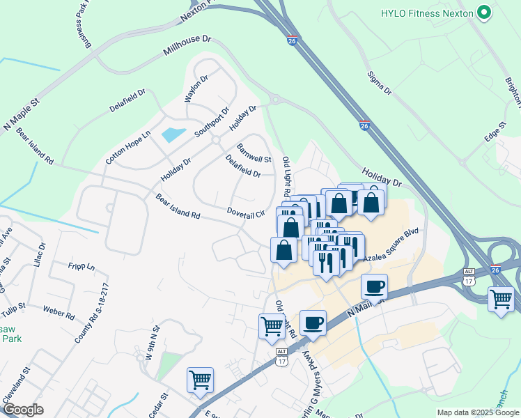 map of restaurants, bars, coffee shops, grocery stores, and more near 115 Donovan Court in Summerville