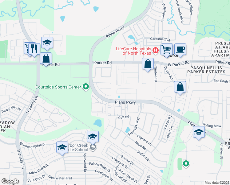 map of restaurants, bars, coffee shops, grocery stores, and more near 2215 Madison Street in Carrollton