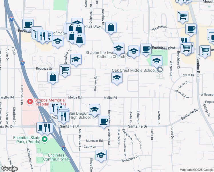 map of restaurants, bars, coffee shops, grocery stores, and more near 856 Bonita Drive in Encinitas