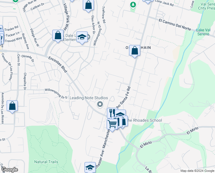 map of restaurants, bars, coffee shops, grocery stores, and more near 277 Via Del Cerrito in Encinitas