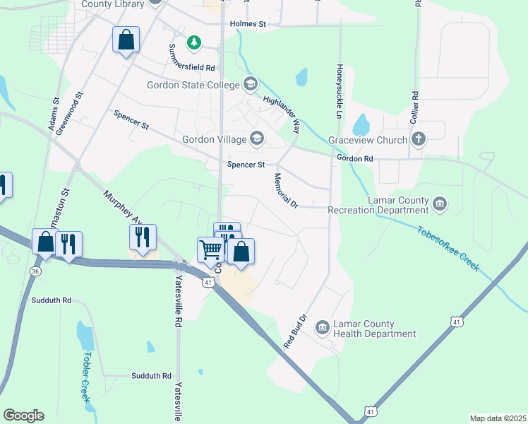 map of restaurants, bars, coffee shops, grocery stores, and more near 205 Pine Street in Barnesville