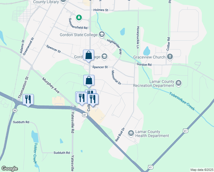 map of restaurants, bars, coffee shops, grocery stores, and more near 205 Pine Street in Barnesville