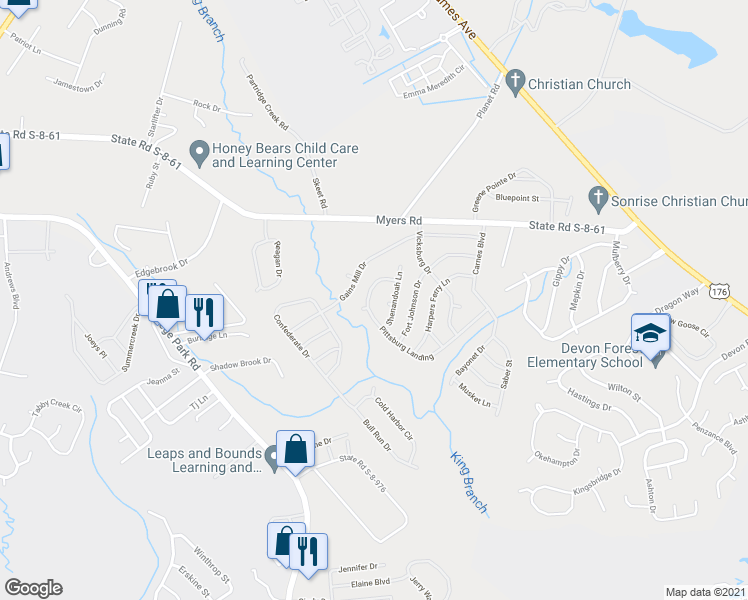 map of restaurants, bars, coffee shops, grocery stores, and more near 325 Pittsburg Landing in Summerville
