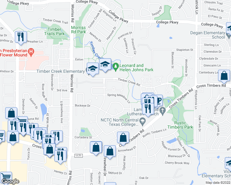 map of restaurants, bars, coffee shops, grocery stores, and more near 4208 Spring Meadow Lane in Flower Mound