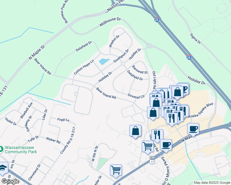 map of restaurants, bars, coffee shops, grocery stores, and more near 444 Dovetail Circle in Summerville